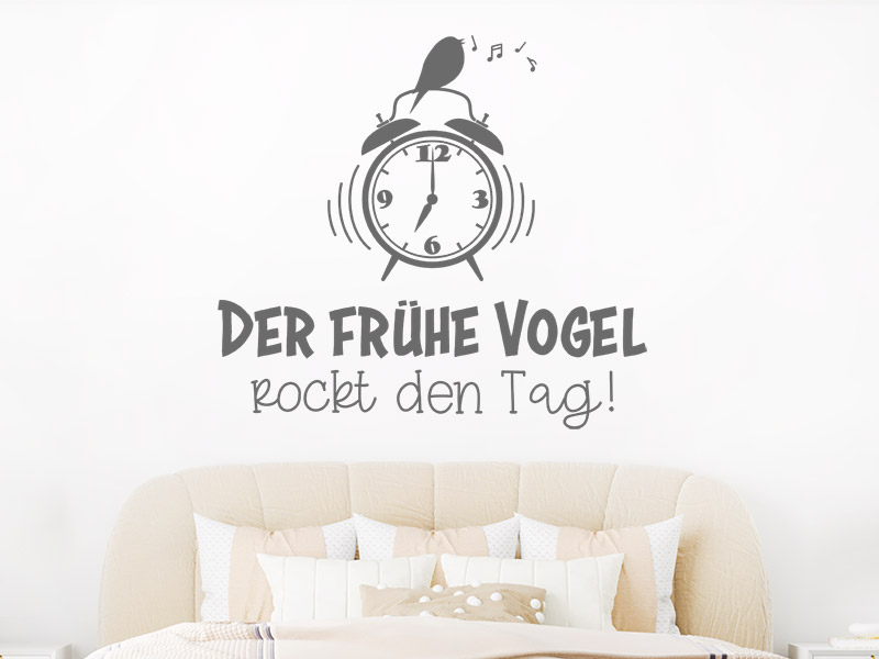 Wandtattoo Der frühe Vogel rockt den Tag