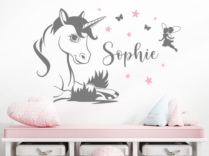 Wandtattoo Einhorn mit Name und Fee