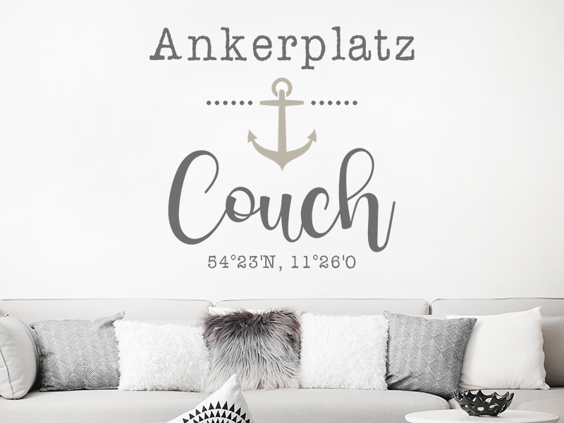 Wandtattoo Ankerplatz Couch mit Koordinaten