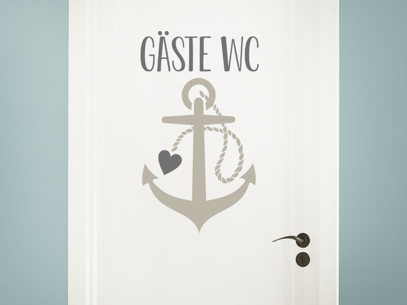 Wandtattoo Gäste WC mit Anker und Herz