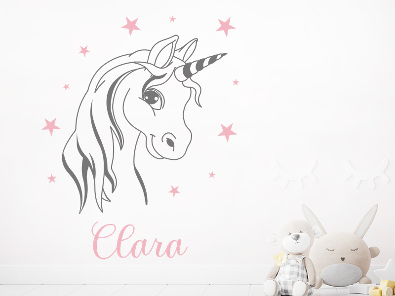 Wandtattoo Süßes Einhorn mit Name