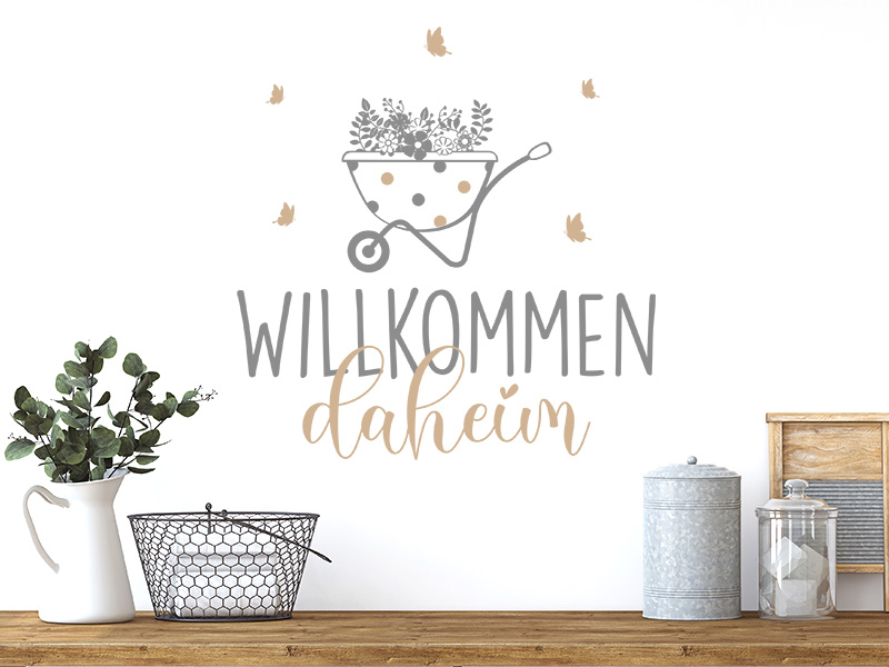 Wandtattoo Willkommen daheim mit Blumen