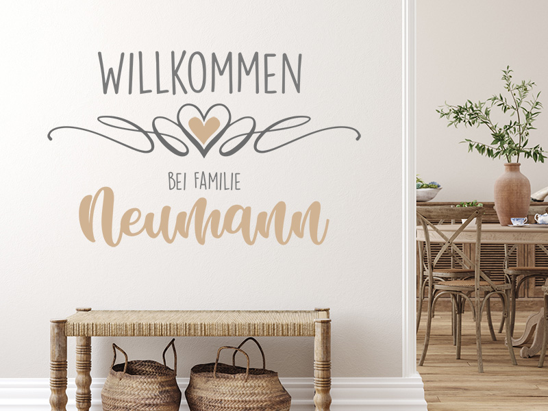 Wandtattoo Willkommen mit Herzornament