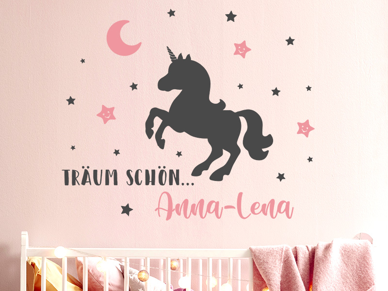 Wandtattoo Träum schön Einhorn mit Name
