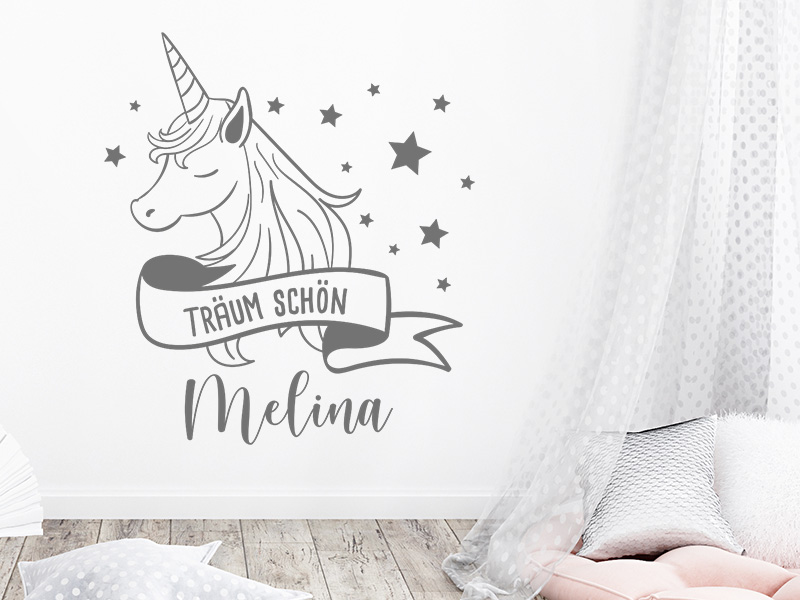 Wandtattoo Träumendes Einhorn mit Wunschname
