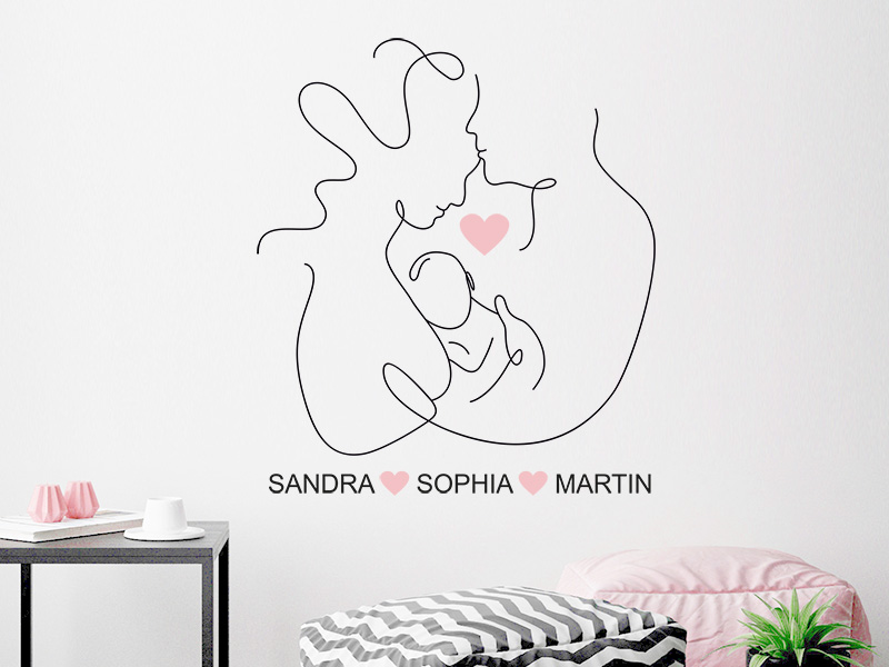 Wandtattoo Eltern mit Baby und Namen