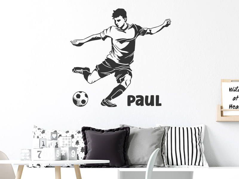 Wandtattoo Fußball Schuss mit Wunschname