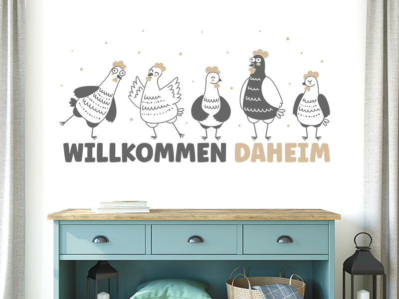 Wandtattoo Willkommen daheim mit Hühnern