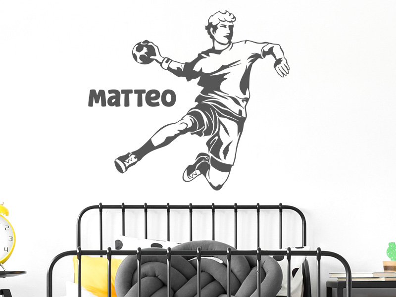 Wandtattoo Handball Sprungwurf mit Wunschname