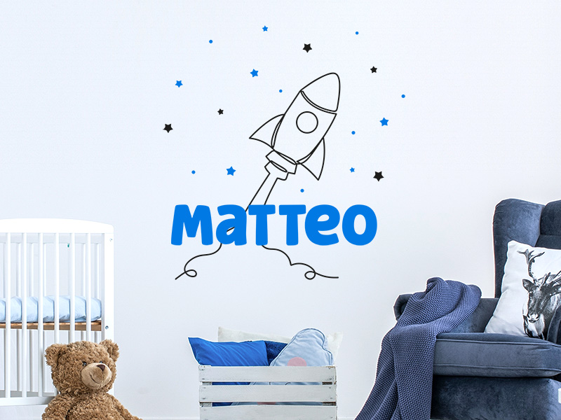 Wandtattoo Rakete mit Name und Sternen