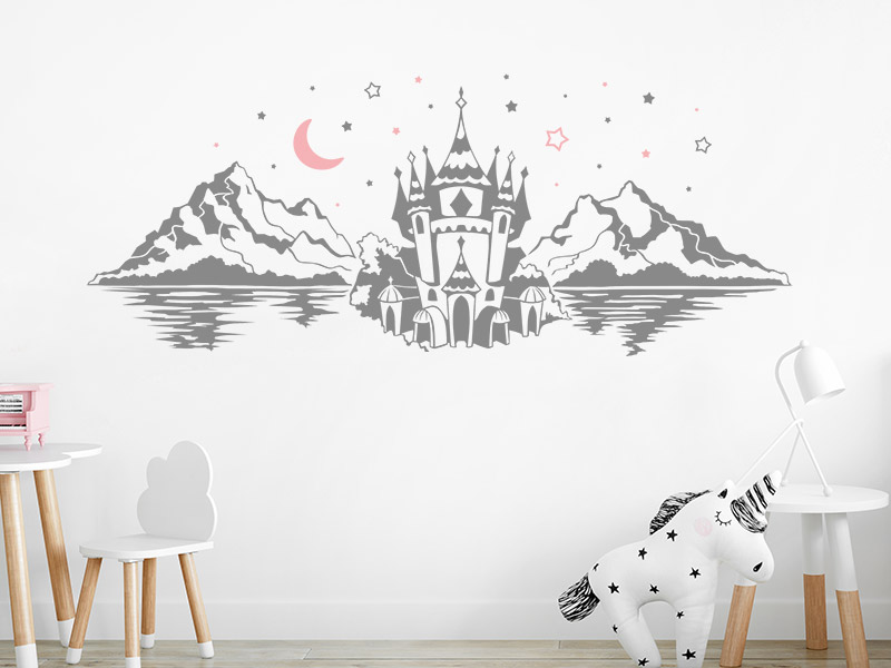 Wandtattoo Traumschloss in den Bergen