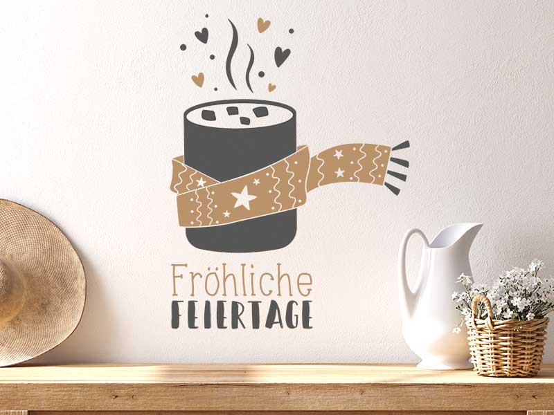 Wandtattoo Fröhliche Feiertage mit Kakaotasse
