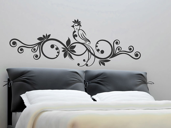 Wandtattoo Verschnörkeltes Ornament mit Vogel Wandtattoos.de