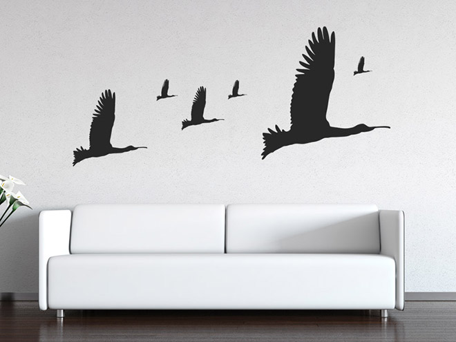 Wandtattoo „Feder-Vogelschwarm“ – 53x80 Cm, Hellgrau, Seidenmatt & Wiederablösbar