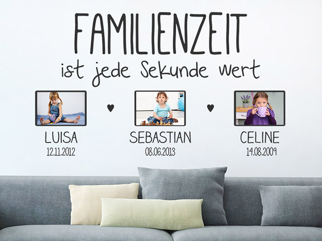 Wandtattoo Familienzeit ist jede... mit Fotorahmen Wandtattoos.de
