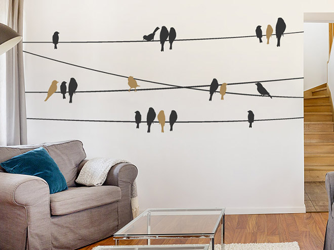 Wandtattoo Vögel & Blumen | Kolibri Design | 39x40 Cm | Selbstklebend