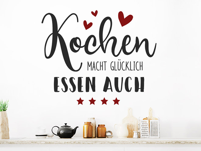 Wandtattoo Kochen macht glücklich, Essen auch Wandtattoos.de