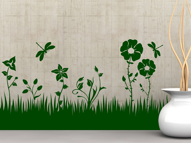 Wandtattoo Blumen Wiese mit Libellen Wandtattoosde Wandtattoo Blumen Wiese mit Libellen Wandtattoosde