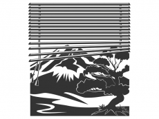 Wandtattoo Fenster mit Jalousien Fujiyama Motivansicht