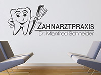 Wandtattoo Praxisschild mit Zahn und Wunschtext