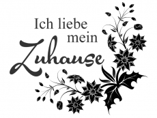 Wandtattoo Ich liebe mein Zuhause mit Blumen Motivansicht