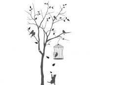 Wandtattoo Garderobe Baum mit Vögeln Motivansicht