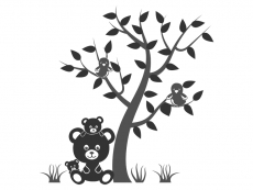 Wandtattoo Baum mit Vögeln und Teddybären Motivansicht