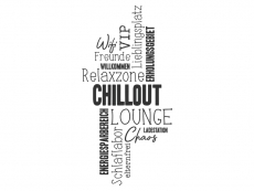 Wandtattoo Wortwolke Chillout Lounge Motivansicht