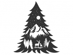 Wandtattoo Tannenbaum mit Berglandschaft Motivansicht