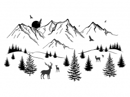 Wandtattoo Berglandschaft mit Tannenwald Motivansicht