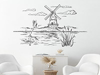 Wandtattoo Landschaft mit Windmühle