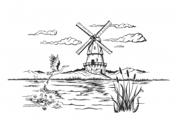 Wandtattoo Landschaft mit Windmühle Motivansicht