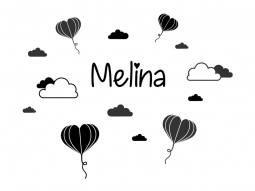 Wandtattoo Herzluftballons mit Wolken und Name Motivansicht