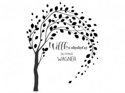 Wandtattoo Baum Willkommen mit Familienname Motivansicht