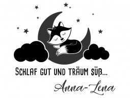 Wandtattoo Fuchs im Mond mit Wunschname Motivansicht