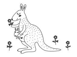 Wandtattoo Känguru Mama mit Baby Motivansicht