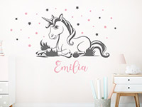 Wandtattoo Einhorn mit Name und Sternen