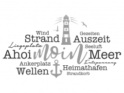 Wandtattoo Moin Wortwolke mit Leuchtturm Motivansicht