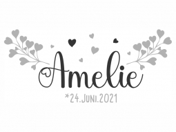 Wandtattoo Name mit Herzen und Datum Motivansicht