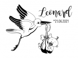 Wandtattoo Klapperstorch mit Baby und Name Motivansicht