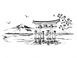 Wandtattoo Japan Landschaft mit Torii Motivansicht