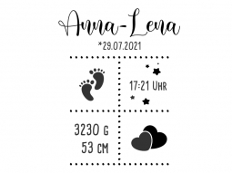 Wandtattoo Baby Daten mit Wunschname Motivansicht