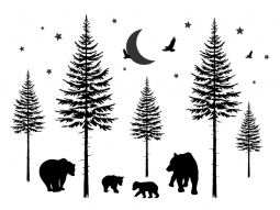 Wandtattoo Waldlandschaft mit Bärenfamilie Motivansicht