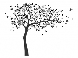 Wandtattoo Großer Baum mit Vogelschwarm Motivansicht