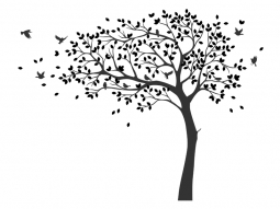 Wandtattoo Frühlingsbaum mit Vogelschwarm Motivansicht