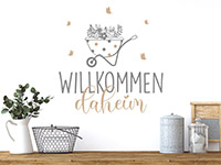 Wandtattoo Willkommen daheim mit Blumen