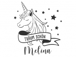 Wandtattoo Träumendes Einhorn mit Wunschname Motivansicht