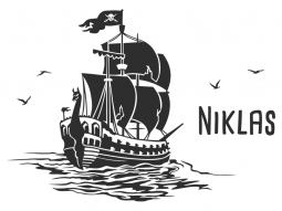 Wandtattoo Piratenschiff mit Name Motivansicht