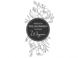 Wandtattoo Florales Willkommen mit Familienname Motivansicht