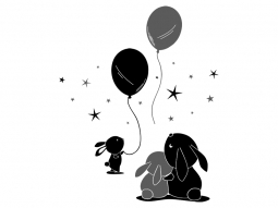 Wandtattoo Hasenfamilie mit Luftballons Motivansicht
